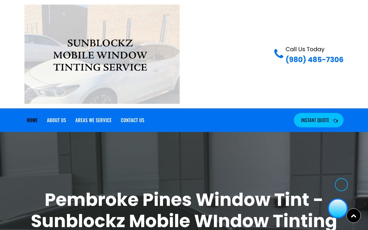 Homepage of SunBlockz Mobile Window Tinting Service's website