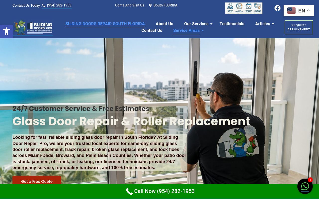 Homepage of Sliding Doors Pro's website