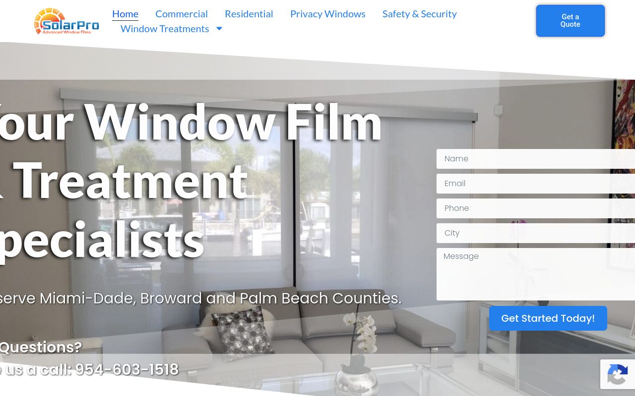 Homepage of Solar Pro, Inc. Window Tinting & Treatments's website