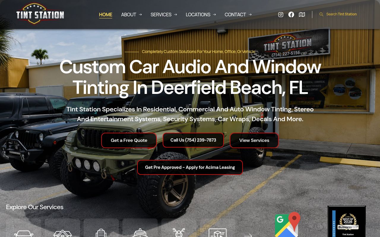 Homepage of Tint Station's website