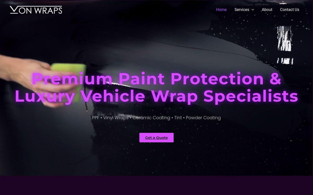 Homepage of Von Wraps and Design's website