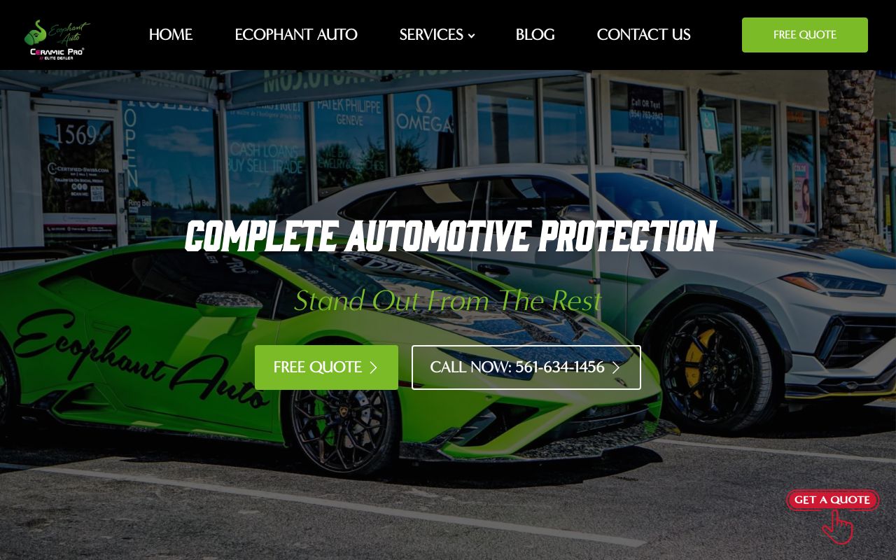 Homepage of Ecophant Auto Detailing's website