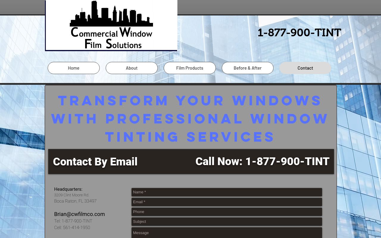 Homepage of Commercial Window Film Solutions's website