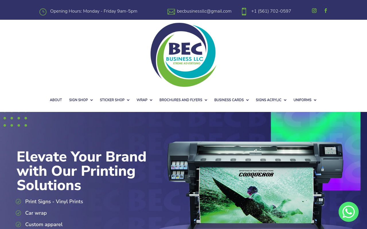 Homepage of Bec Business's website