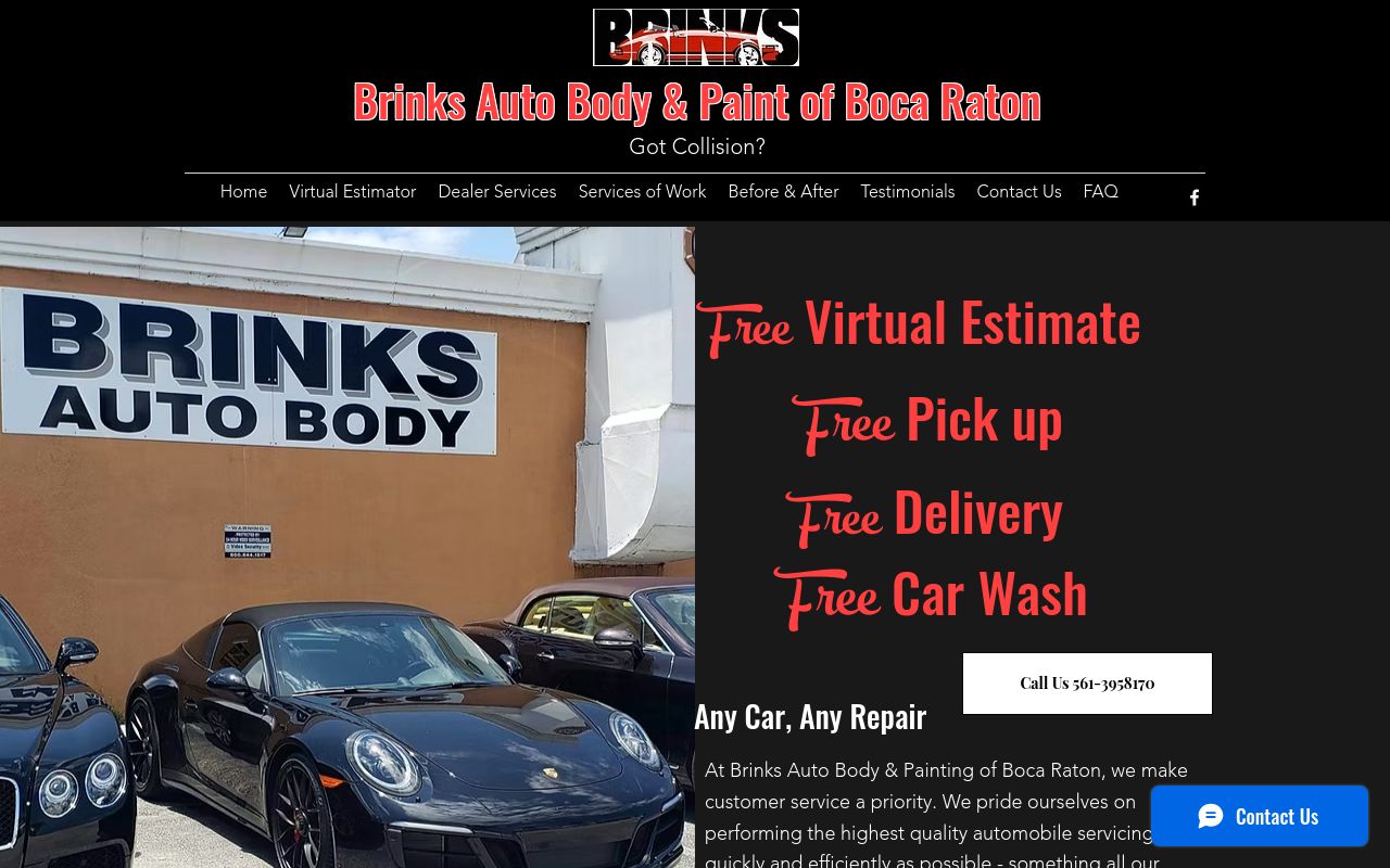 Homepage of Brinks Auto Body & Painting's website