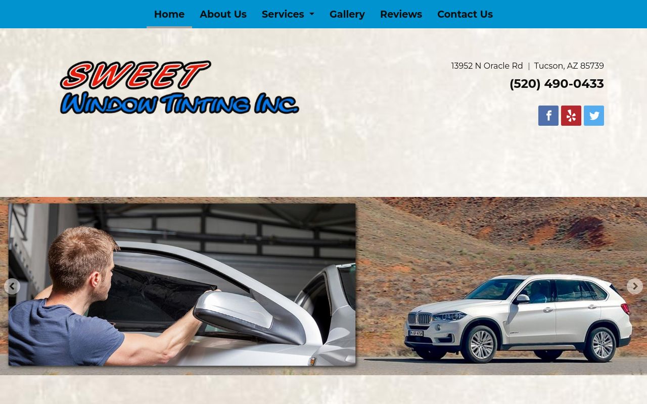 Homepage of Sweet Window Tinting's website