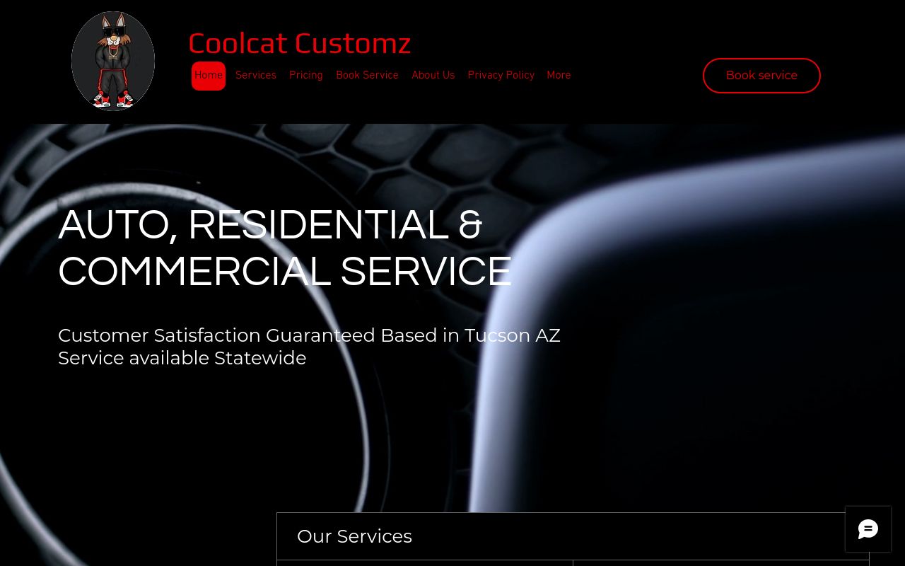 Homepage of Coolcat Window Tinting and Customs's website