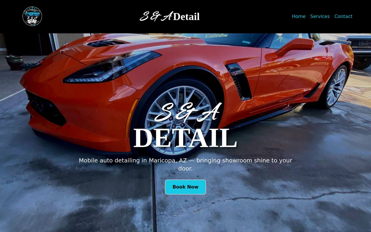 Homepage of S & A Mobile Detail's website