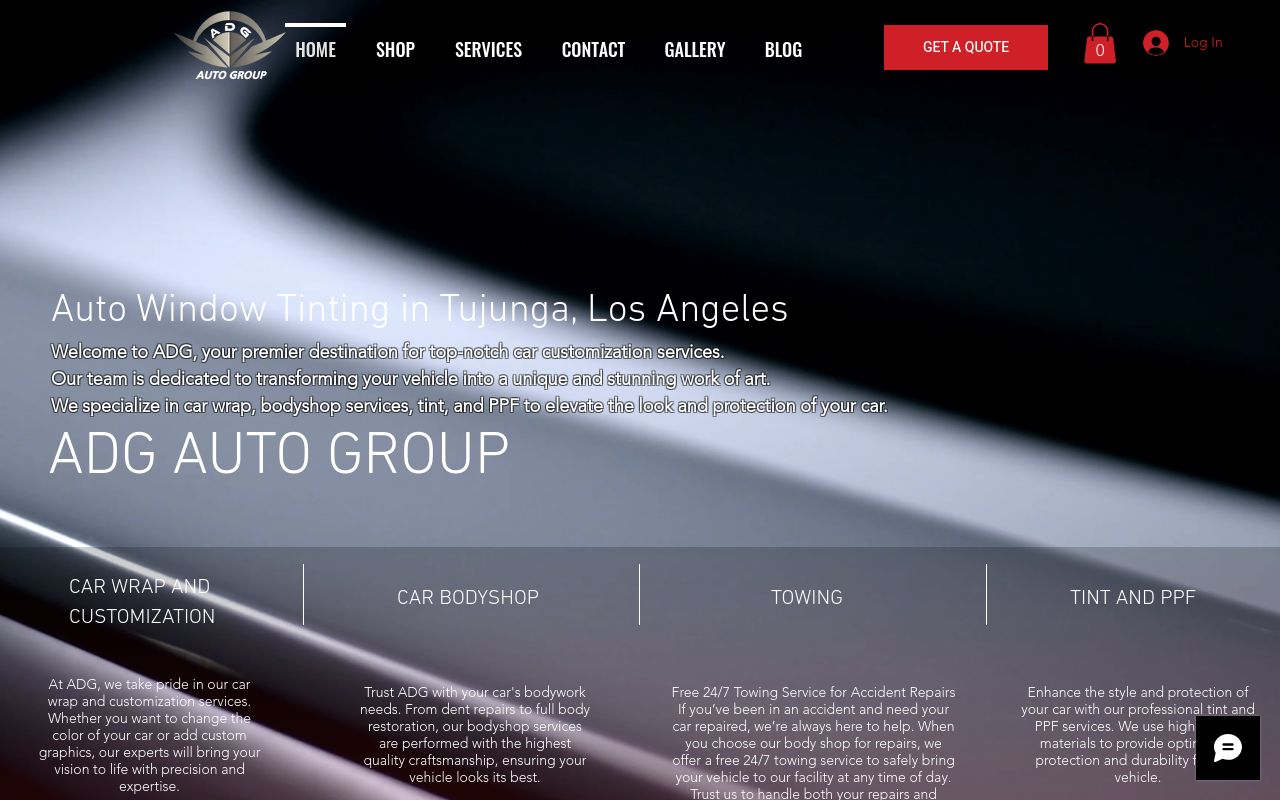 Homepage of ADG Auto Group's website