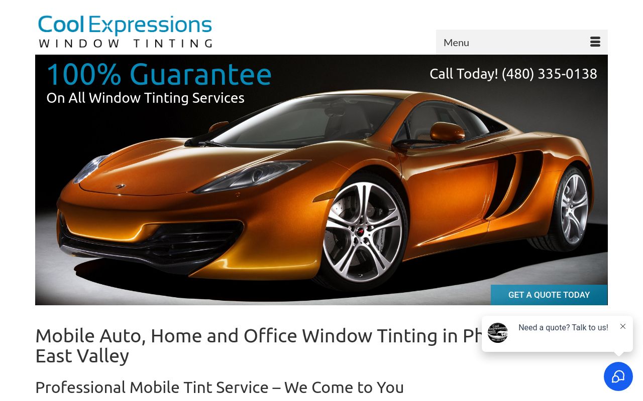 Homepage of Cool Expressions Window Tinting's website