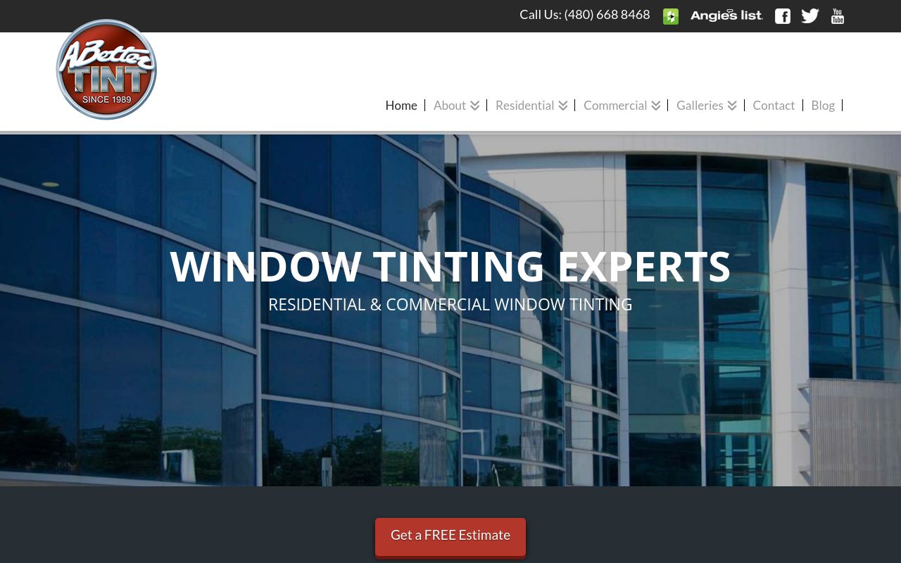 Homepage of A Better Tint and Window Treatments's website