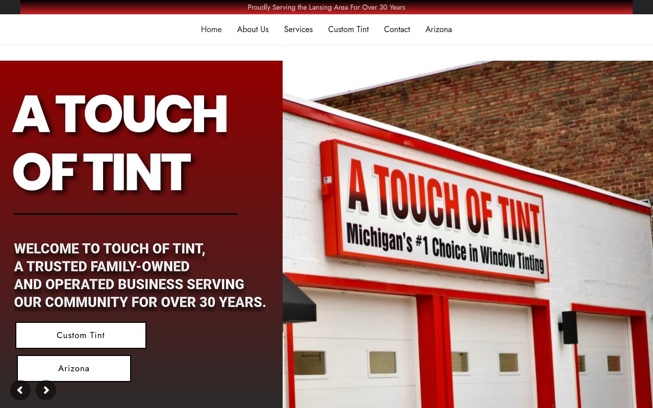 Homepage of A Touch Of Tint's website