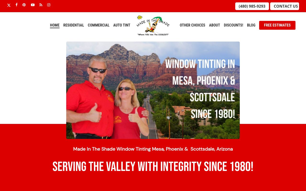 Homepage of Made In The Shade Window Tinting's website
