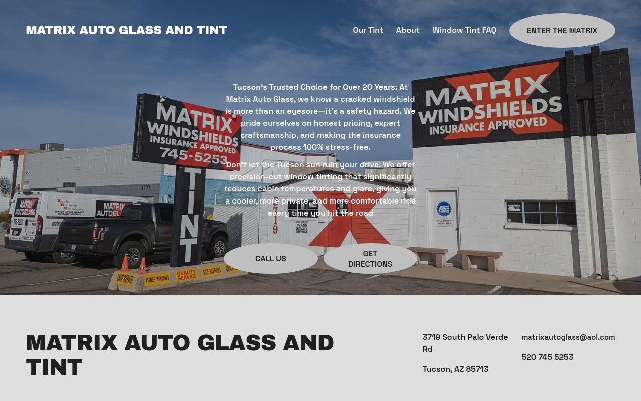 Homepage of Matrix Auto Glass's website