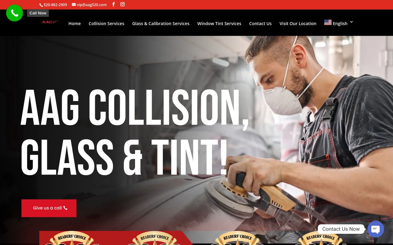 Homepage of AAG Collision, Glass & Tint's website