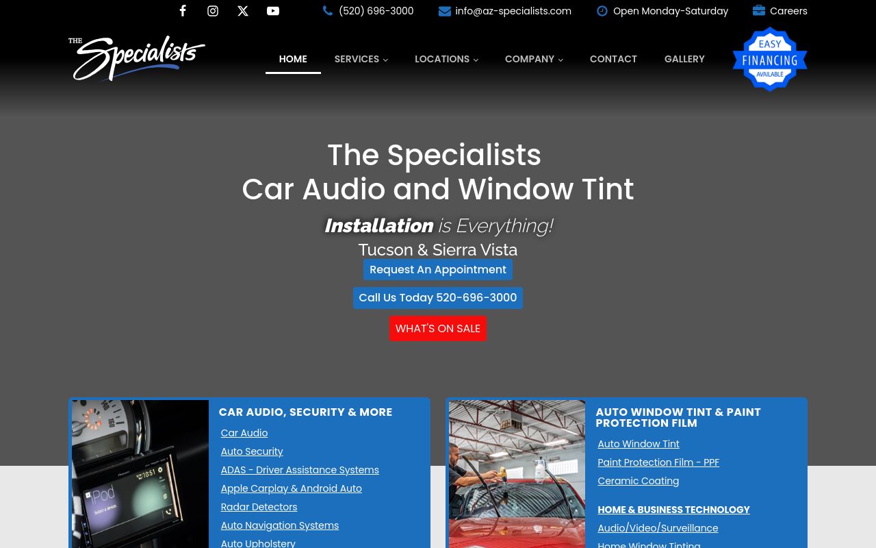 Homepage of The Specialists - Car Audio & Window Tint's website