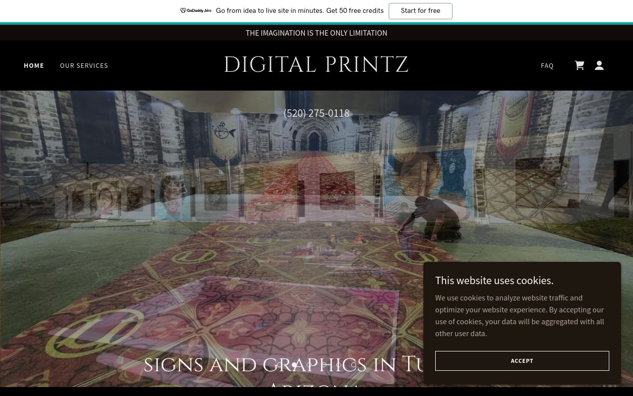 Homepage of Digital Printz's website