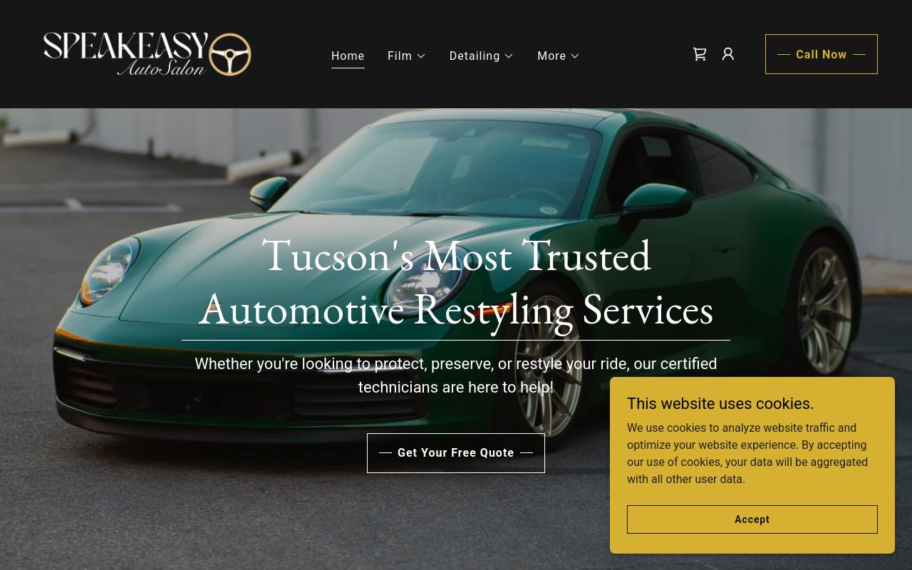 Homepage of Speakeasy Auto Salon's website
