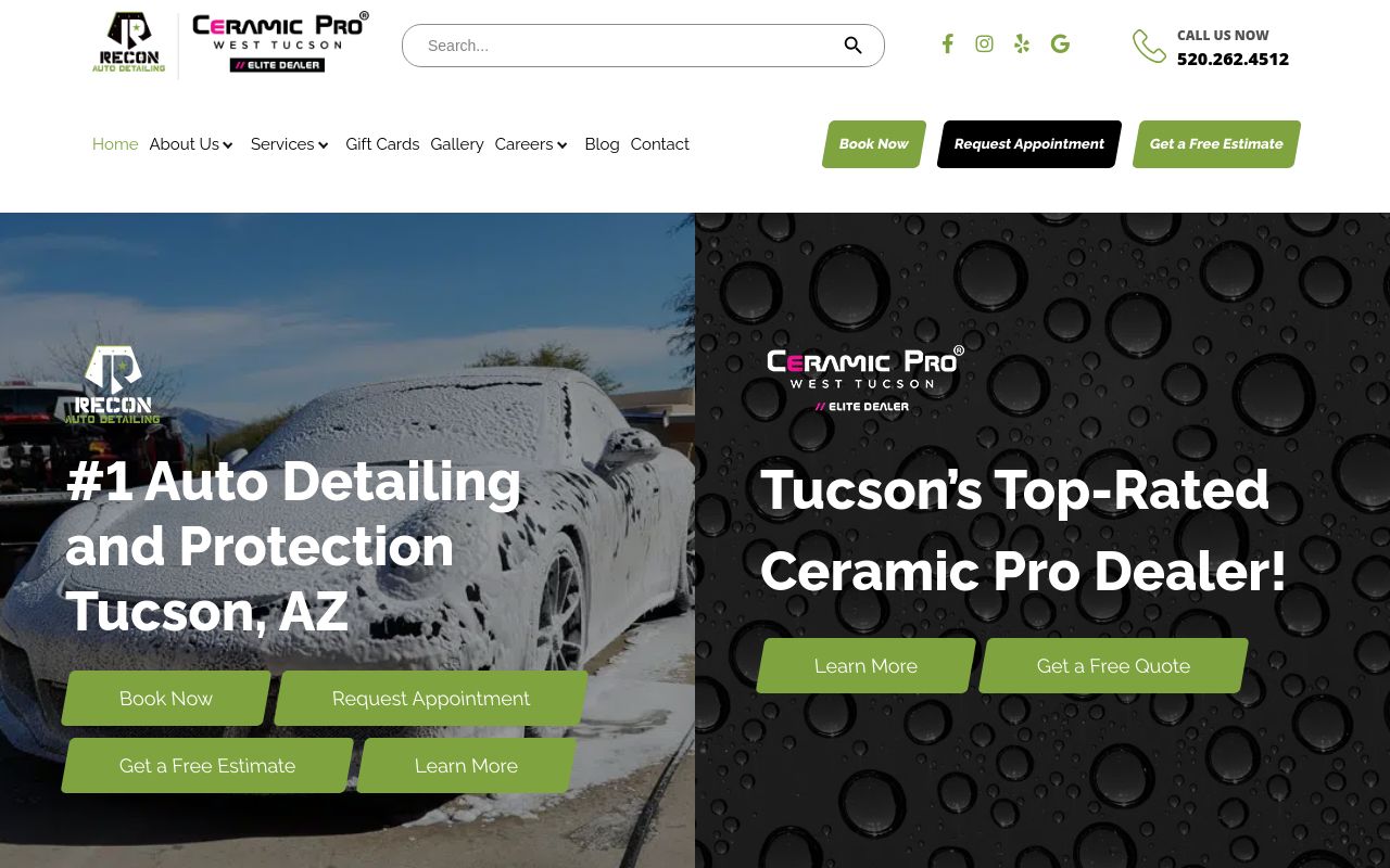 Homepage of RECON Auto Detailing - Ceramic Pro West Tucson's website