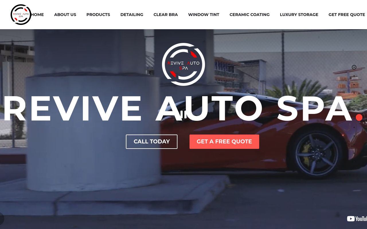 Homepage of Revive Auto Spa's website