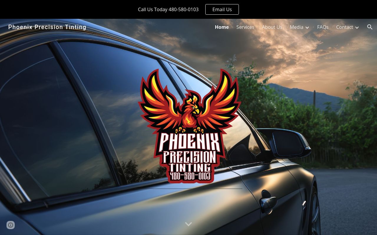 Homepage of Phoenix Precision Tinting LLC's website