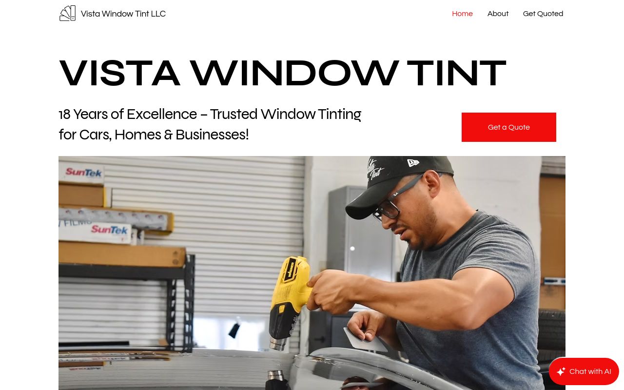 Homepage of Vista Window Tint of Phoenix's website