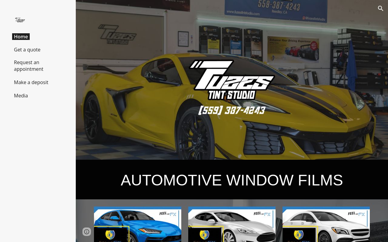 Homepage of Fuze's Tint Studio's website