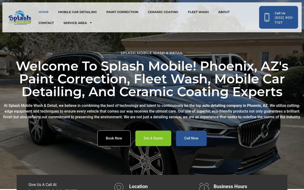 Homepage of Splash Mobile Wash & Detail's website