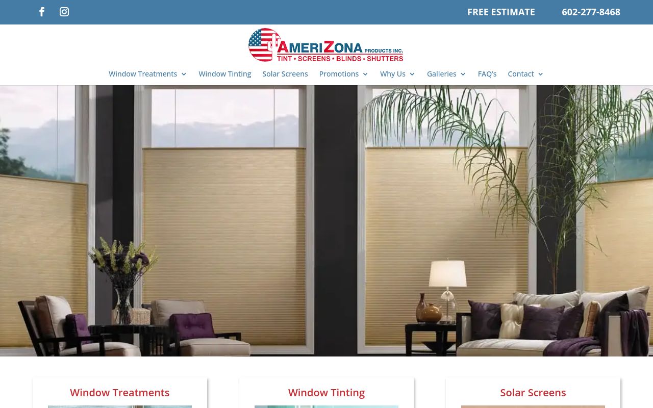 Homepage of Amerizona Products's website