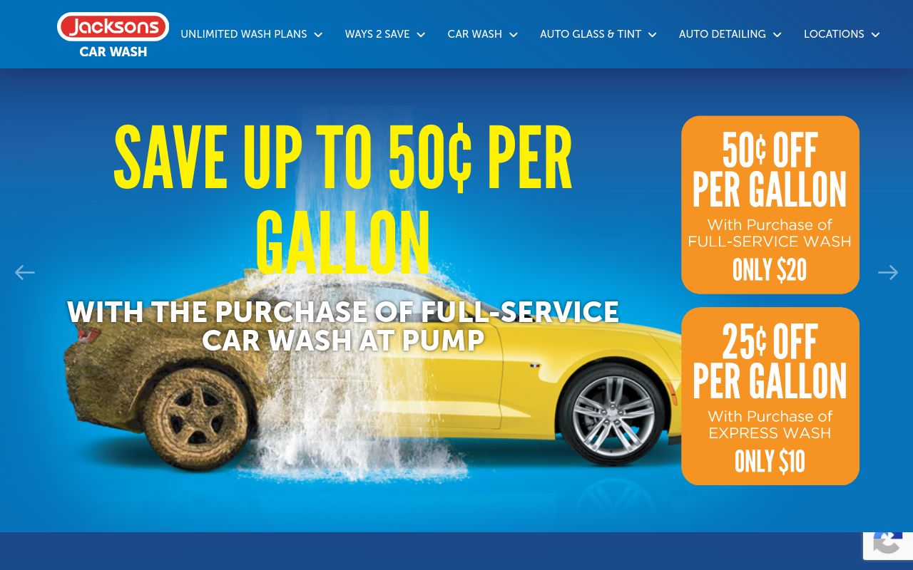 Homepage of Jacksons Car Wash's website