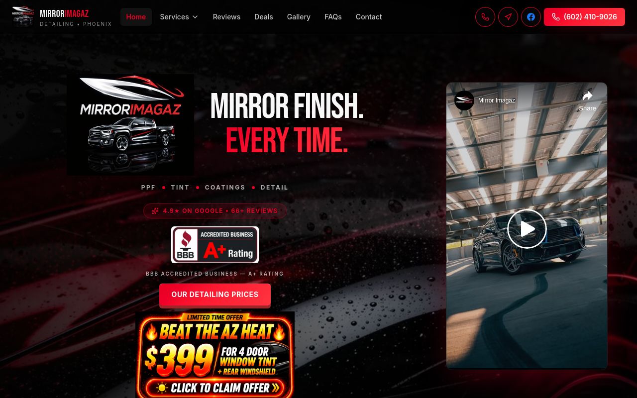 Homepage of Mirror Imagaz Detailing's website