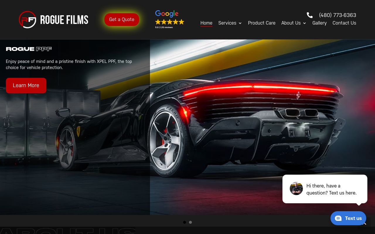 Homepage of Rogue Films - XPEL Paint & Windshield Protection and Window Tinting's website