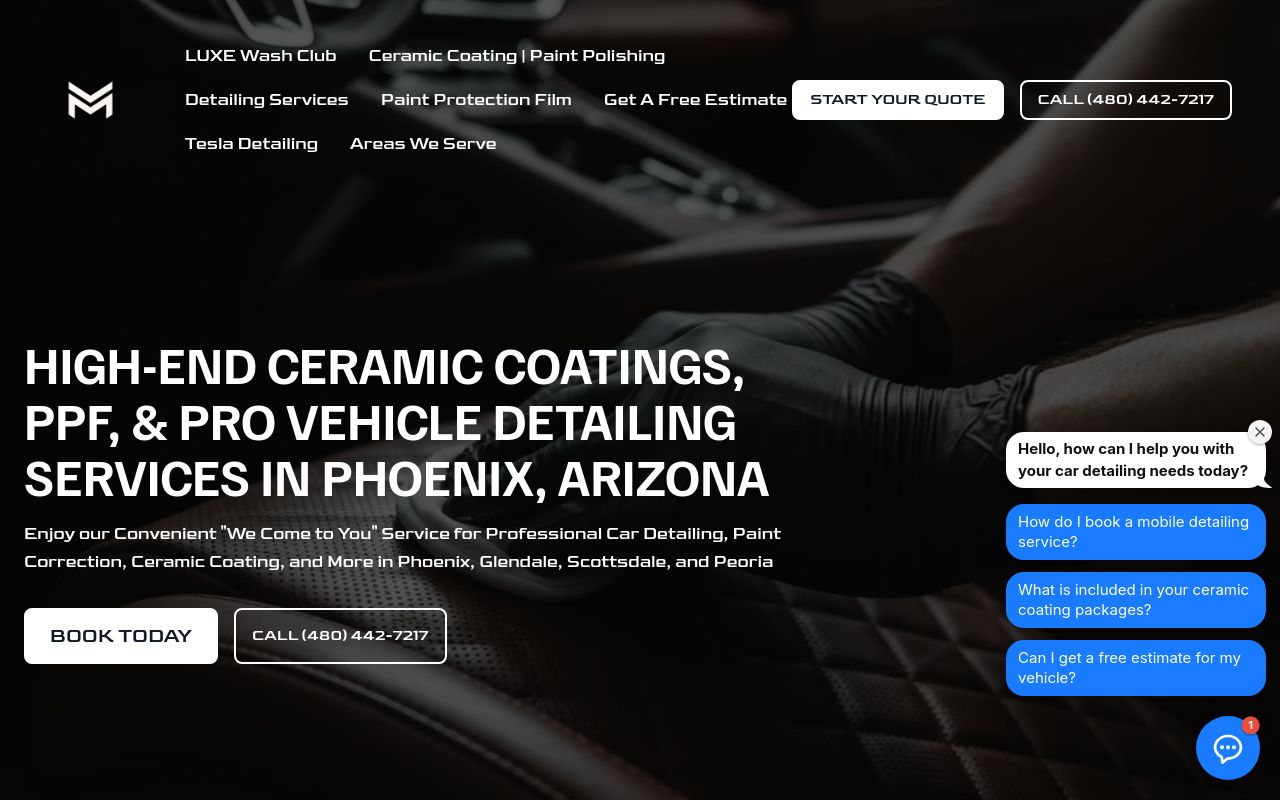 Homepage of Mobiluxe Mobile Detailing LLC's website