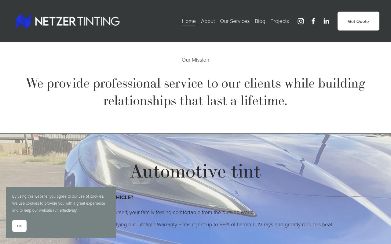 Homepage of Netzer Tinting LLC's website