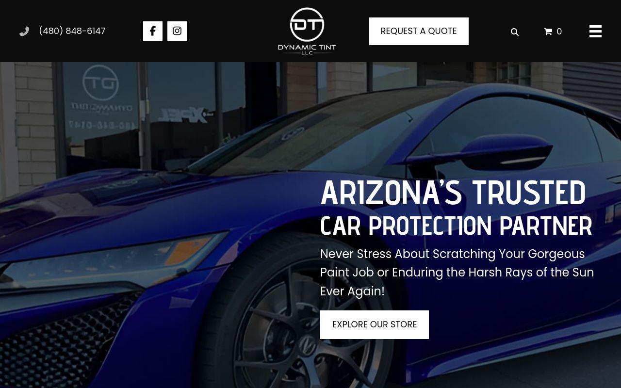Homepage of Dynamic Tint's website
