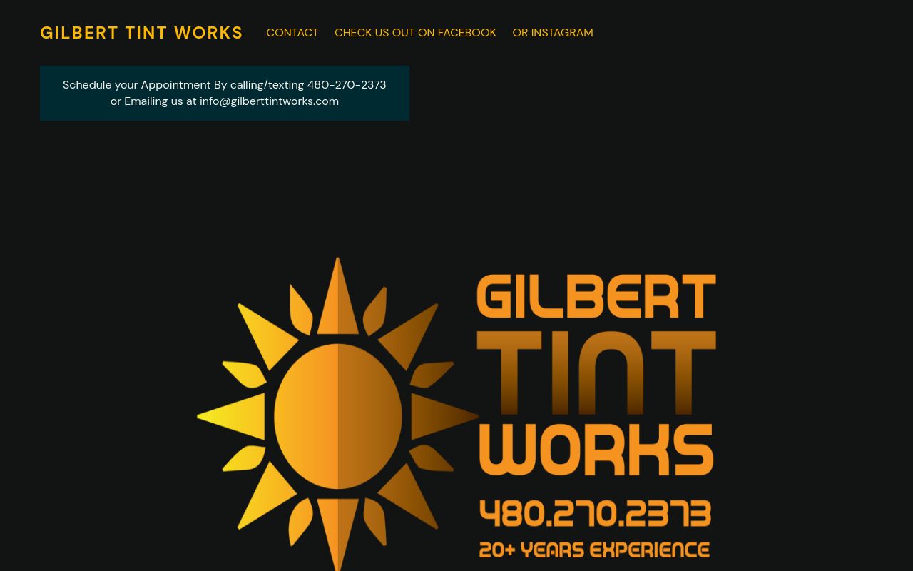 Homepage of Gilbert Tint Works's website