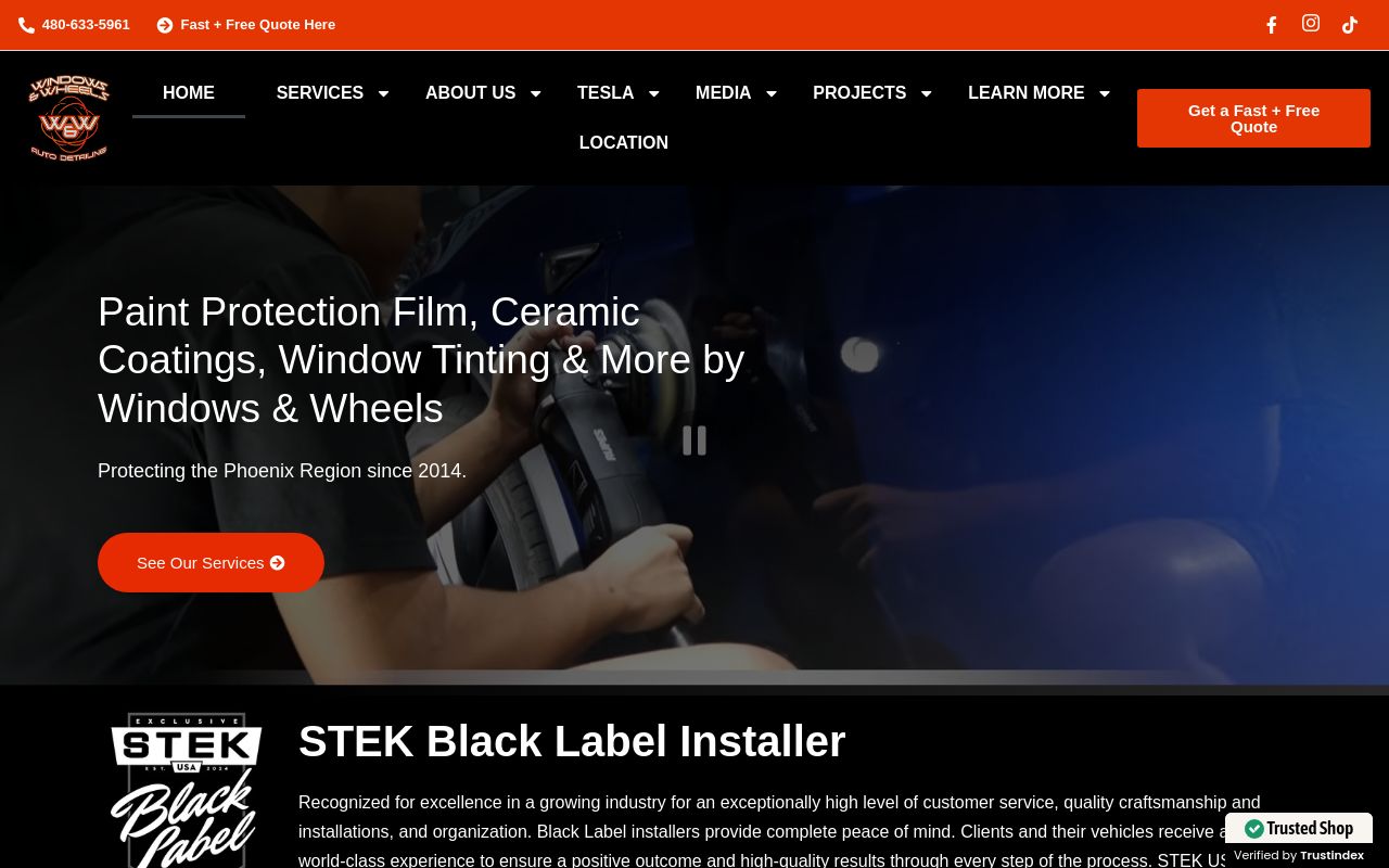 Homepage of Windows & Wheels Auto Detailing's website