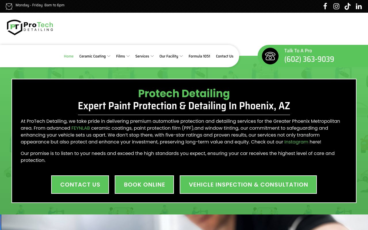 Homepage of Protech Detailing's website