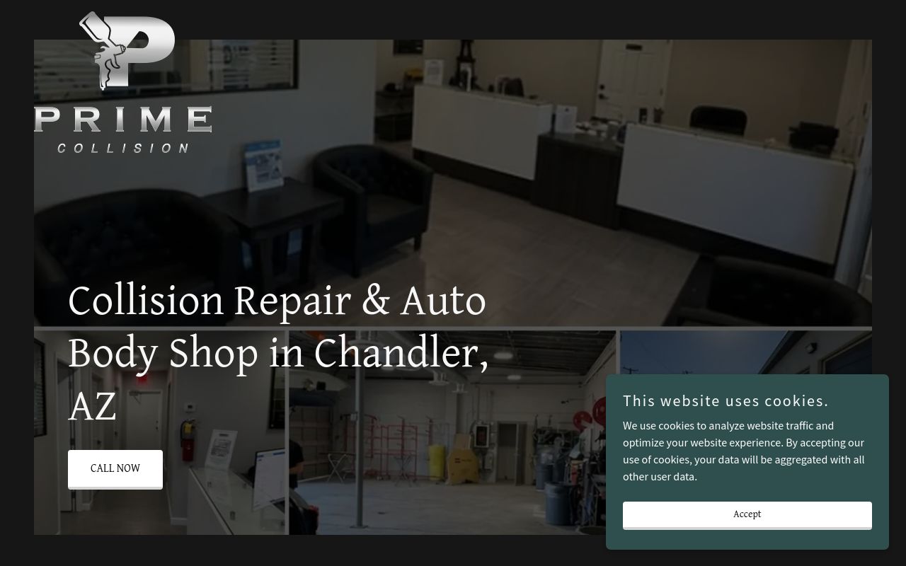 Homepage of Prime Collision and Window Tinting's website
