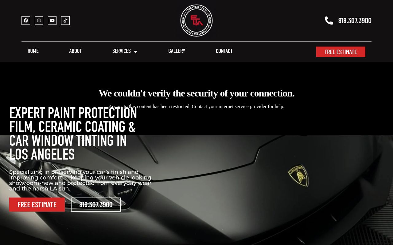 Homepage of Essential Tints's website