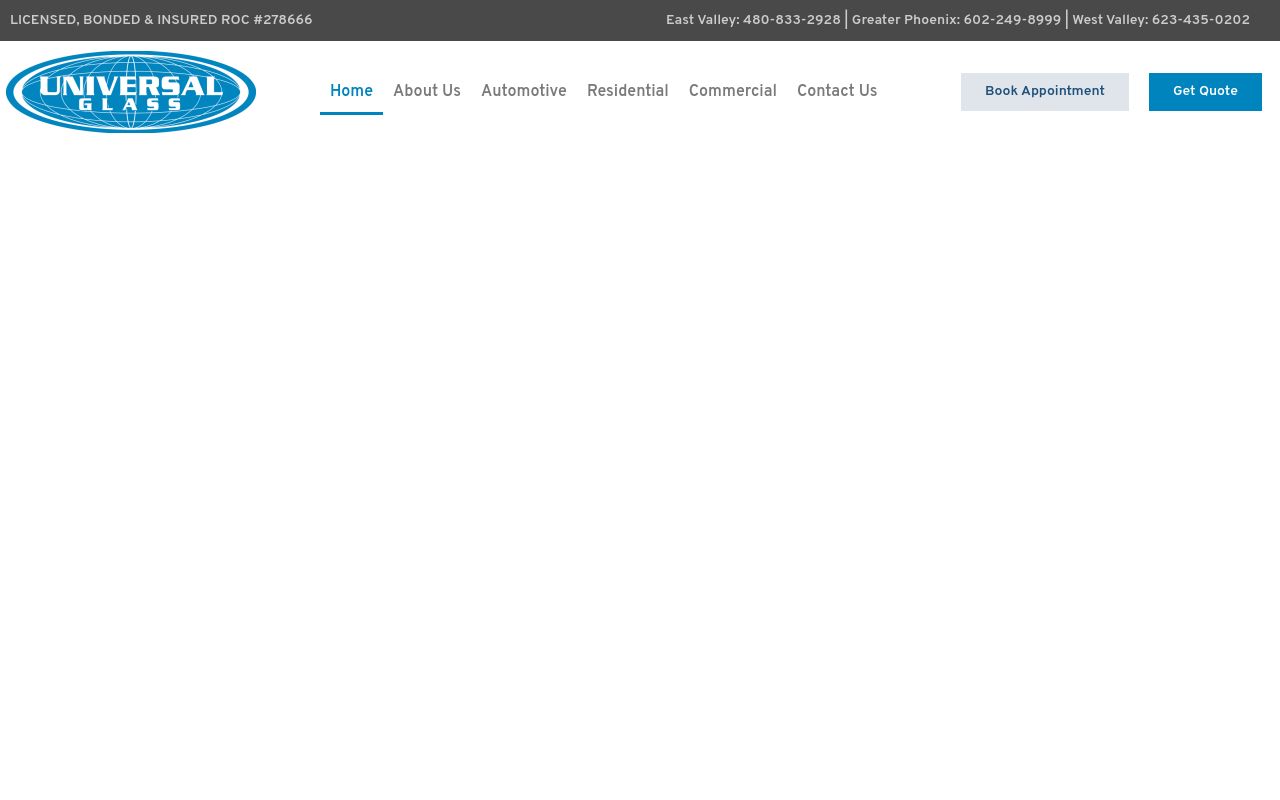 Homepage of Universal Glass's website