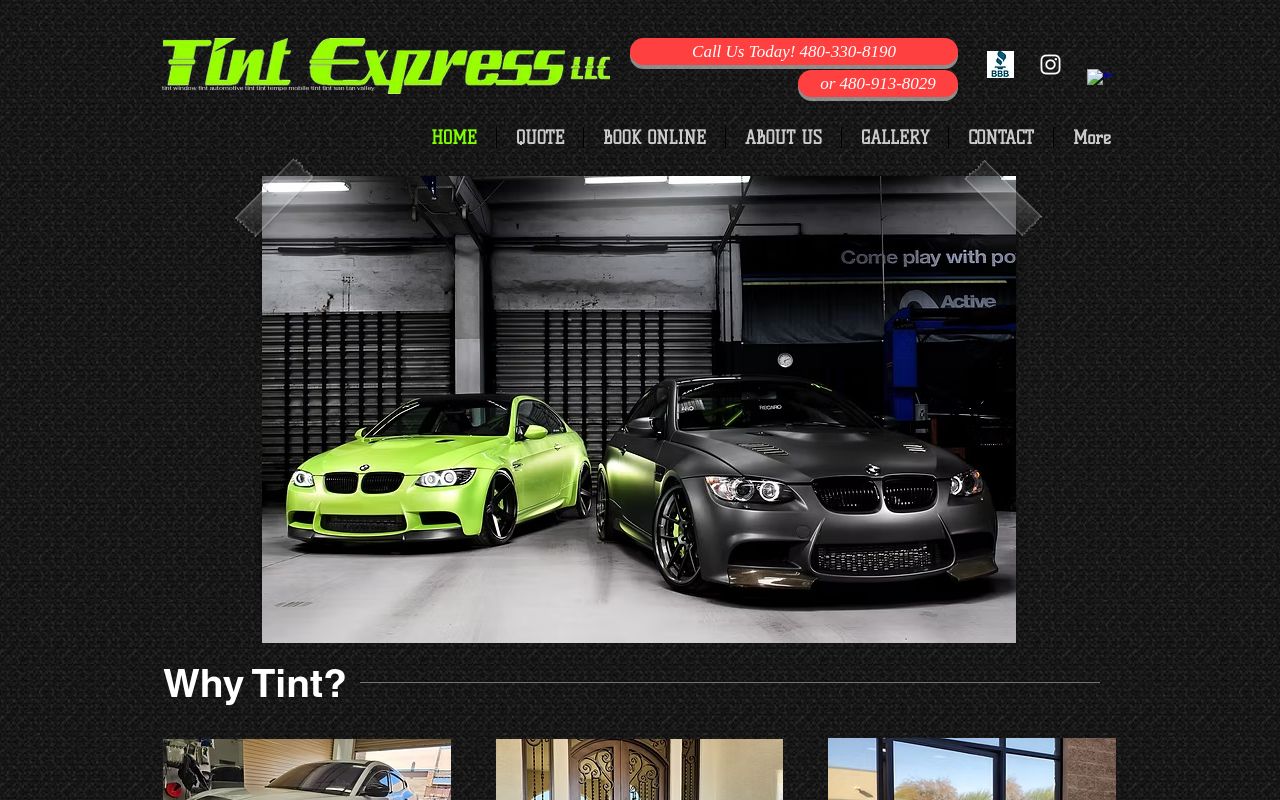 Homepage of Tint Express LLC's website