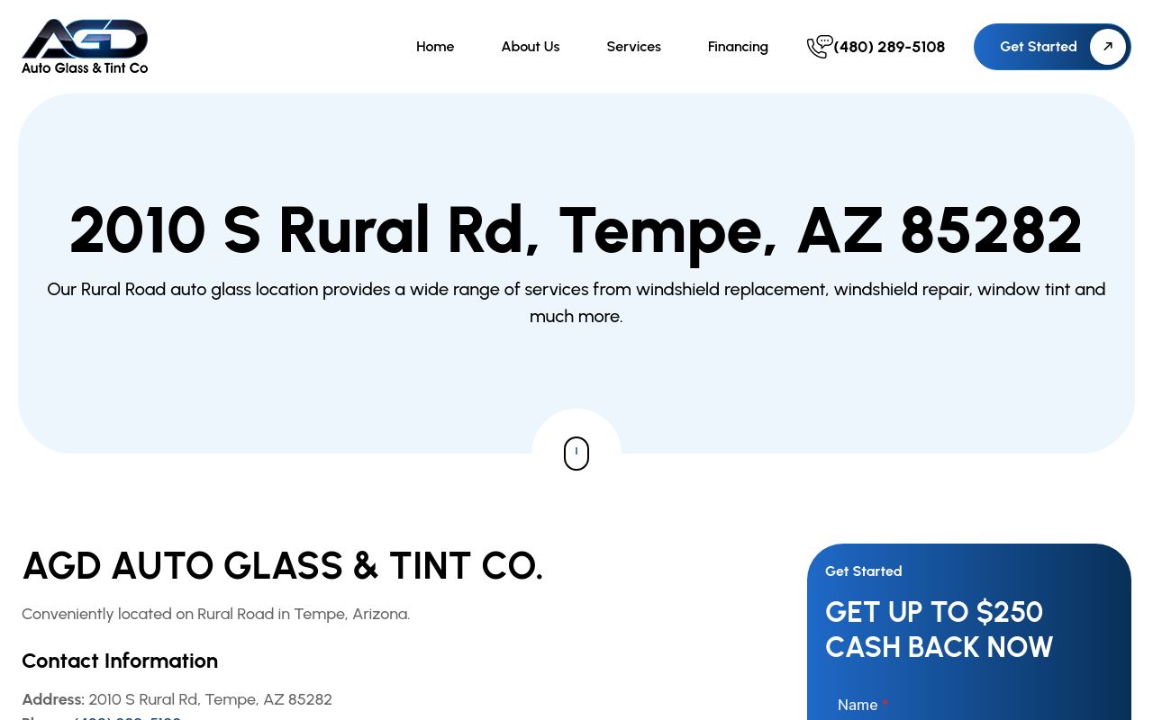 Homepage of AGD Auto Glass Direct & Tint Co's website