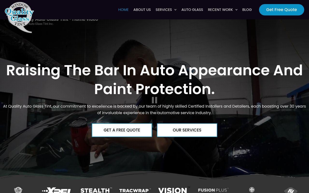 Homepage of Quality Auto Glass Tint Inc's website