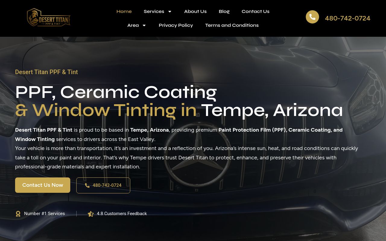 Homepage of Desert Titan PPF & Tint's website