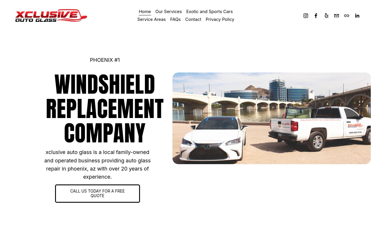 Homepage of Xclusive Auto Glass AZ's website