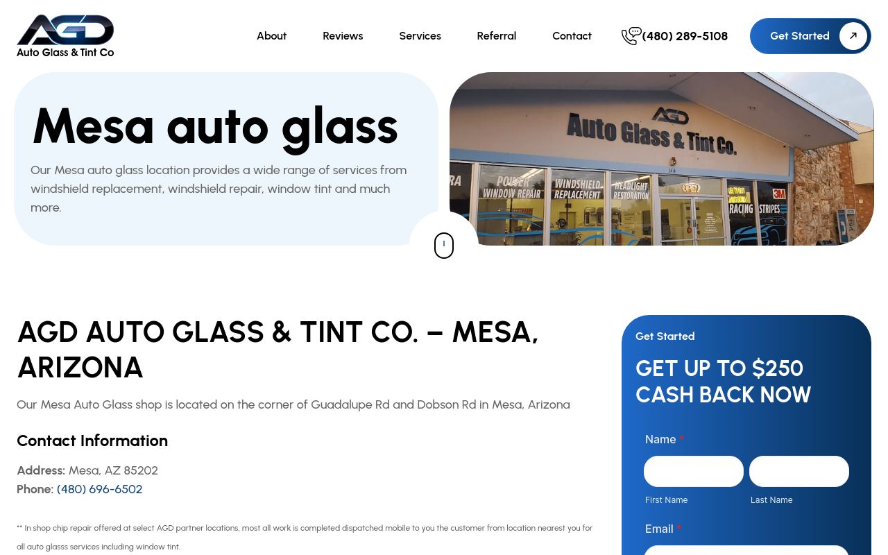 Homepage of AGD Auto Glass & Tint Co.'s website