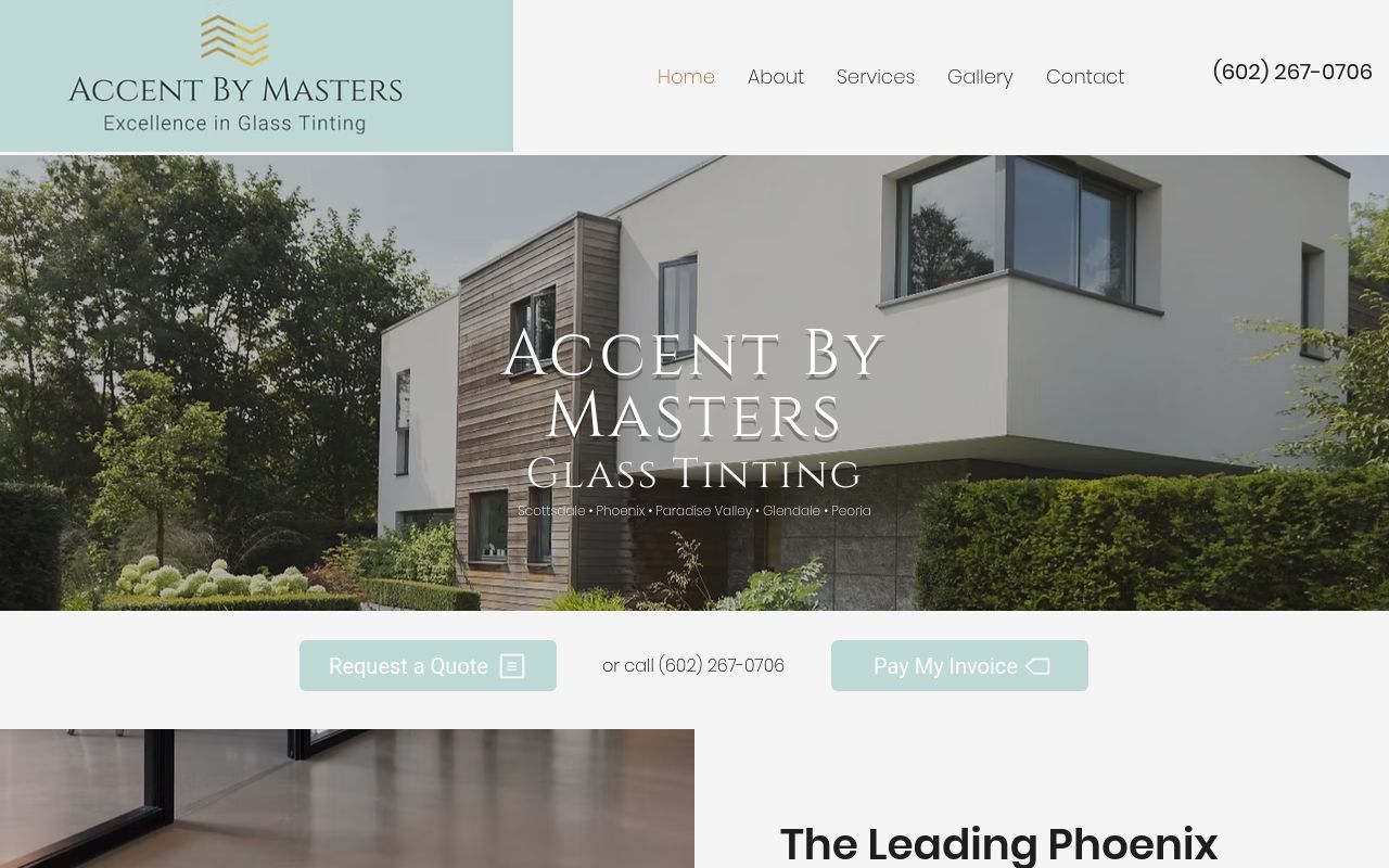 Homepage of Accent by Masters Window and Glass Tinting's website
