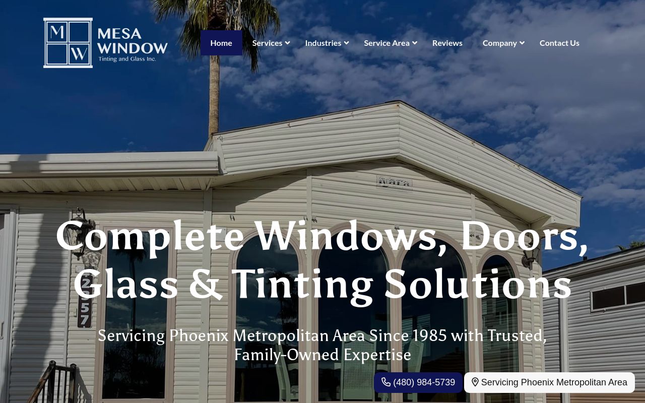 Homepage of Mesa Window Tinting & Glass Inc.'s website