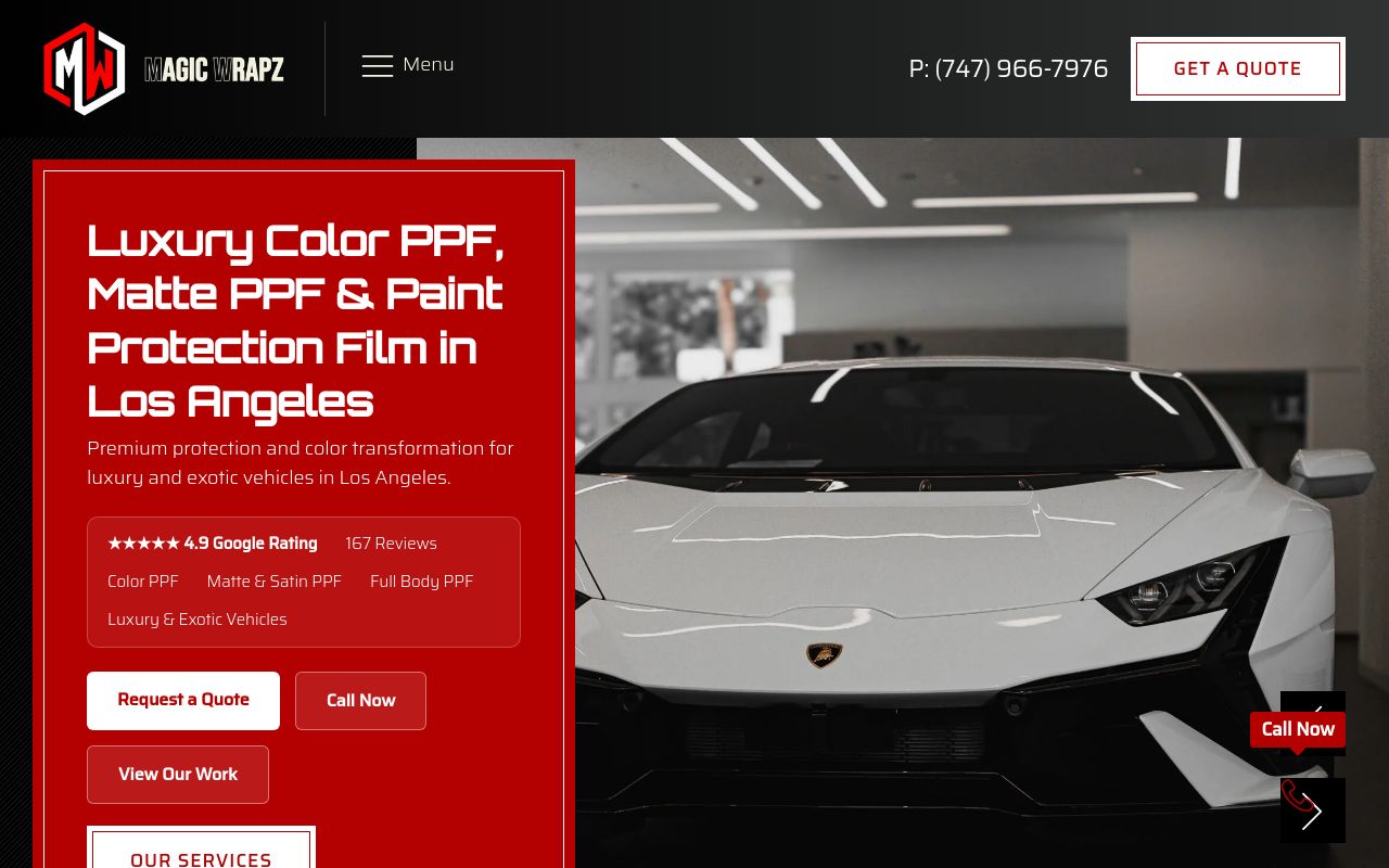 Homepage of Magic Wrapz's website